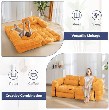 MAXYOYO Folding Sofa Bed, L-Shaped Convertible Sofa Bed with Armrest Foldable Sleeper Sofa with Pillow, Portable Fold Out Chair Bed Comfy Floor Lounge for Living Room Bedroom, Dark Grey