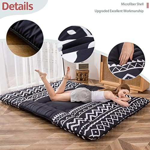 MAXYOYO Japanese Futon Mattress Floor Mattress Sleeping Pad Foldable Bed Roll Up Camping Cushion Floor Lounger Bed Couches and Sofas Couch Topper, Black Floral, Full Size
