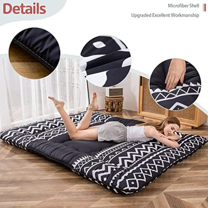 MAXYOYO Japanese Futon Mattress Floor Mattress Sleeping Pad Foldable Bed Roll Up Camping Cushion Floor Lounger Bed Couches and Sofas Couch Topper, Black Floral, Full Size