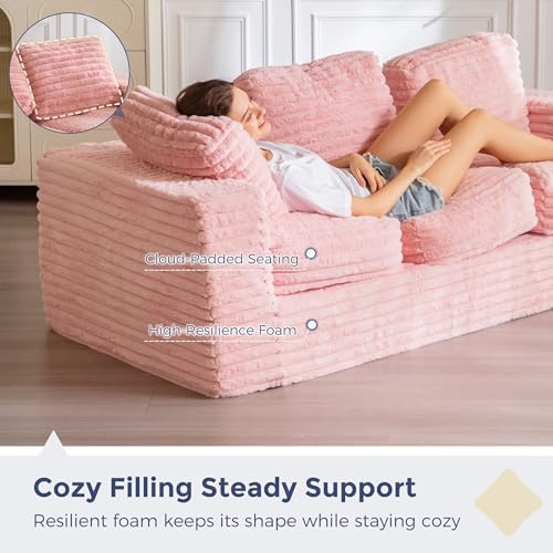 MAXYOYO Giant Bean Bag Chair for Adults, Upholstered Loveseat Floor Sofa with Pillows and Armrests, Large Bean Bag Sofa Plush Chair Bean Bag Couch for Bedroom Living Room, Grey