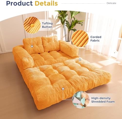 MAXYOYO Folding Sofa Bed, L-Shaped Convertible Sofa Bed with Armrest Foldable Sleeper Sofa with Pillow, Portable Fold Out Chair Bed Comfy Floor Lounge for Living Room Bedroom, Dark Grey