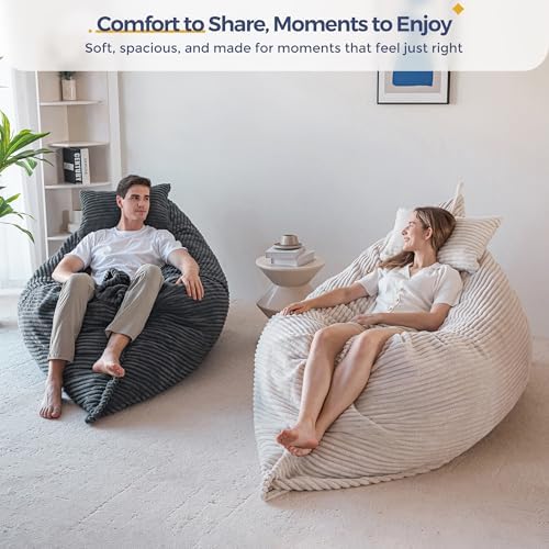 MAXYOYO Giant Bean Bag Chair with Pillow, 3 in 1 Convertible Bean Bag Chair for Adults with Removable Cover, Floor Cushion Stuffed Floor Lounger for Living Room Bedroom, Grey