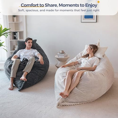 MAXYOYO Giant Bean Bag Chair with Pillow, 3 in 1 Convertible Bean Bag Chair for Adults with Removable Cover, Floor Cushion Stuffed Floor Lounger for Living Room Bedroom, Grey