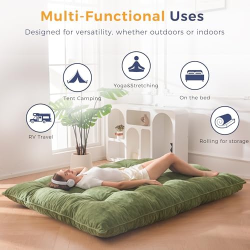MAXYOYO Japanese Floor Mattress Full Size, 6" Foldable Futon Mattress Tufted Roll Up Floor Bed, Thick Chenille Tatami Mat Sleeping Pad for Camping Guest Room Dormitory Bedroom RV, Navy
