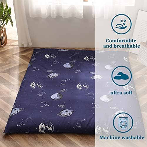 MAXYOYO Mattress Cover for Traditional Japanese Futon Mattress, Futon Floor Mats Cover with Zipper, Super Soft and Machine Washable, Navy Floral, Twin