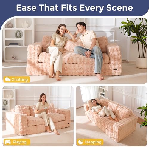 MAXYOYO Bean Bag Chair for Adults, Upholstered Floor Sofa with Armrests, Loveseat Boneless Couch with Tufted Cushion &amp; Backrest, Sofa in A Box, Large Bean Bag Couch for Bedroom Living Room, Black