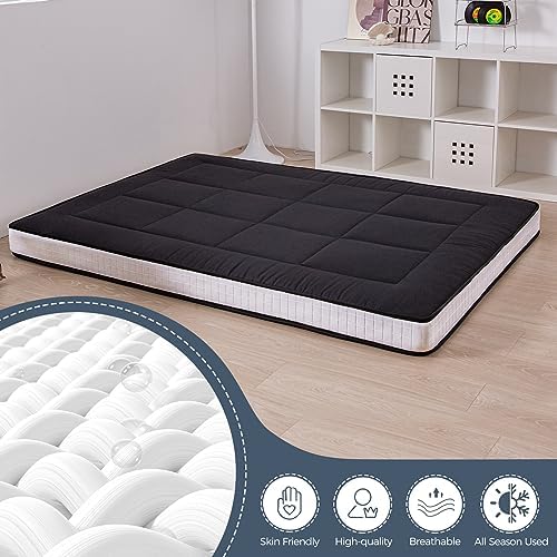 MAXYOYO 6" Extra Thick Floor Futon Mattress, Foldable Japanese Floor Mattress for Adults, Roll Up Tatami Pad for Guest Room, Black, Queen