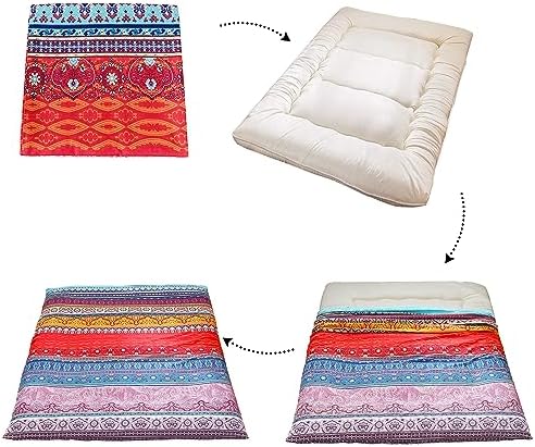 MAXYOYO Mattress Cover for Traditional Japanese Futon Mattress, Futon Floor Mats Cover with Zipper, Super Soft and Machine Washable, Navy Floral, Twin