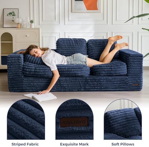 MAXYOYO Bean Bag Chair for Adults, Upholstered Floor Sofa with Armrests, Loveseat Boneless Couch with Tufted Cushion &amp; Backrest, Sofa in A Box, Large Bean Bag Couch for Bedroom Living Room, Black