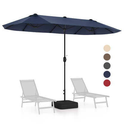GOPLUS Parasol de Jardin Exterieur avec Pied, 4M Parasol Double Face avec LED, Manivelle et Ventilation, Grand Parasol Extérieur pour 6 Personnes pour Marché, Piscine, Terrasse, Balcon (Café)