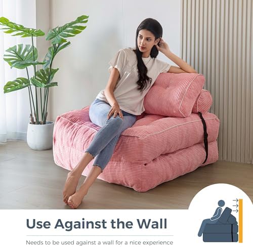 MAXYOYO Folding Sofa Bed, Convertible Sleeper Chair with Pillow Foldable Mattress with Back Support, Portable Fold Out Chair Bed Comfy Floor Sofa Lounge for Living Room Bedroom, Dark Grey, Single
