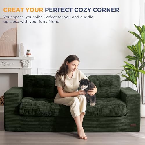 MAXYOYO Bean Bag Chair for Adults, Upholstered Floor Sofa with Armrests, Loveseat Boneless Couch with Tufted Cushion &amp; Backrest, Sofa in A Box, Large Bean Bag Couch for Bedroom Living Room, Dark Grey