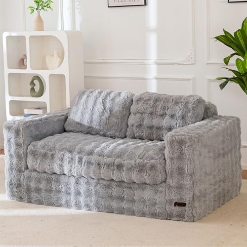 MAXYOYO Loveseat Sofa for Living Room, Small Sofa Couch Tufted Boneless Couch, Comfy Bean Bag Chair for Small Space Bedroom Apartment, No Assembly Needed, Beige