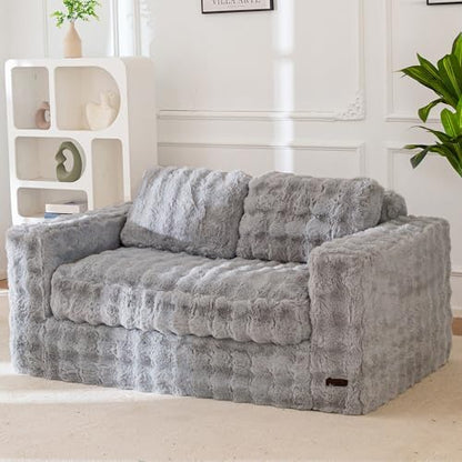 MAXYOYO Loveseat Sofa for Living Room, Small Sofa Couch Tufted Boneless Couch, Comfy Bean Bag Chair for Small Space Bedroom Apartment, No Assembly Needed, Beige