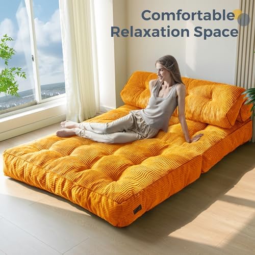 MAXYOYO Folding Sofa Bed, Convertible Sleeper Chair with Pillow Foldable Mattress with Back Support, Portable Fold Out Chair Bed Comfy Floor Sofa Lounge for Living Room Bedroom, Dark Grey, Single