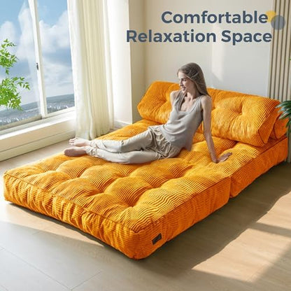 MAXYOYO Folding Sofa Bed, Convertible Sleeper Chair with Pillow Foldable Mattress with Back Support, Portable Fold Out Chair Bed Comfy Floor Sofa Lounge for Living Room Bedroom, Dark Grey, Single