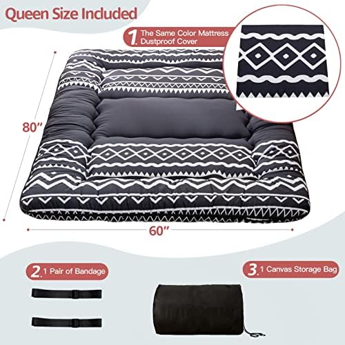 MAXYOYO Japanese Futon Mattress Floor Mattress Sleeping Pad Foldable Bed Roll Up Camping Cushion Floor Lounger Bed Couches and Sofas Couch Topper, Black Floral, Full Size