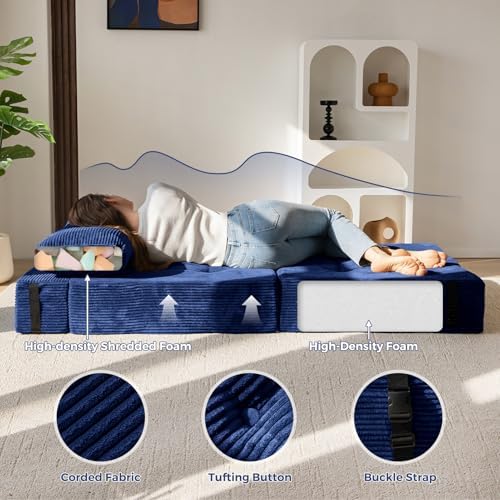 MAXYOYO Folding Sofa Bed, Convertible Sofa Bed with High-Density Support Foam, Portable 4 in 1 Fold Out Chair to Floor Lounger, Versatile Floor Couch for Living Room Bedroom, Dark Grey