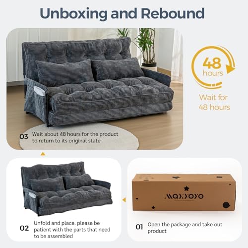 MAXYOYO Adjustable Floor Sofa Couch with Pillow, Multi-Functional Bean Bag Bed, 5-Position Foldable Lazy Sofa Sleeper Bed with Armrest, Versatile Floor Seating for Reading Gaming, Green, Single