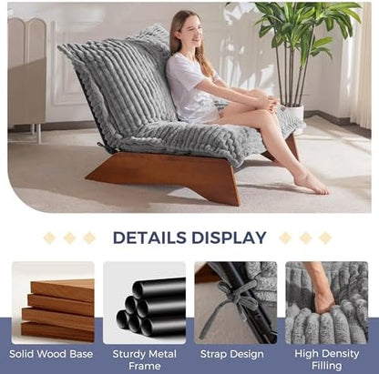 MAXYOYO Adjustable Living Room Chair, 3-Position Bean Bag Chair with Removable Cover, Upholstered Accent Chair with Frame, Soft Reclining Lounge for Bedroom, Apartment, Office, Beige