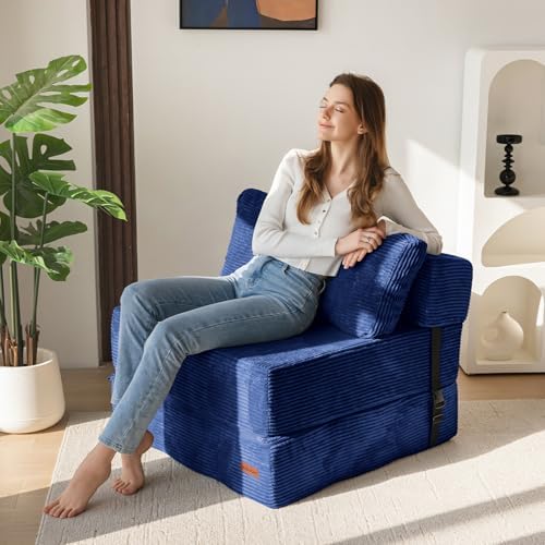MAXYOYO Folding Sofa Bed, Convertible Sofa Bed with High-Density Support Foam, Portable 4 in 1 Fold Out Chair to Floor Lounger, Versatile Floor Couch for Living Room Bedroom, Dark Grey