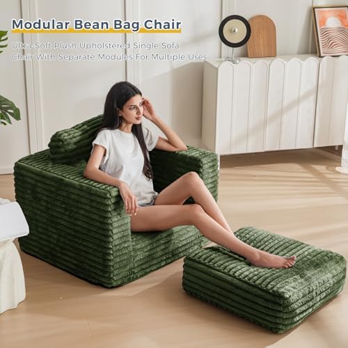 MAXYOYO Giant Bean Bag Chair for Adults, Upholstered Loveseat Floor Sofa with Pillows and Armrests, Large Bean Bag Sofa Plush Chair Bean Bag Couch for Bedroom Living Room, Grey