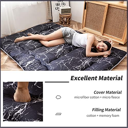 MAXYOYO Japanese Futon Mattress Floor Mattress Sleeping Pad Foldable Bed Roll Up Camping Cushion Floor Lounger Bed Couches and Sofas Couch Topper, Black Floral, Full Size