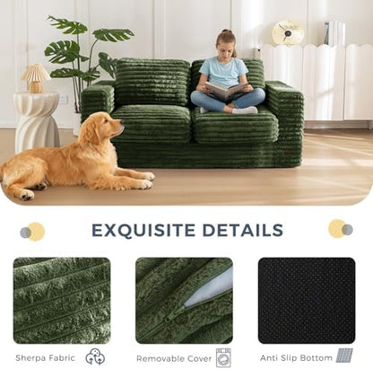 MAXYOYO Giant Bean Bag Chair for Adults, Upholstered Loveseat Floor Sofa with Pillows and Armrests, Large Bean Bag Sofa Plush Chair Bean Bag Couch for Bedroom Living Room, Grey