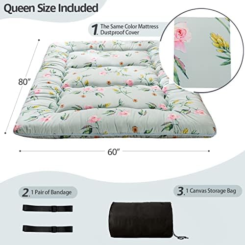 MAXYOYO Japanese Futon Mattress Floor Mattress Sleeping Pad Foldable Bed Roll Up Camping Cushion Floor Lounger Bed Couches and Sofas Couch Topper, Black Floral, Full Size