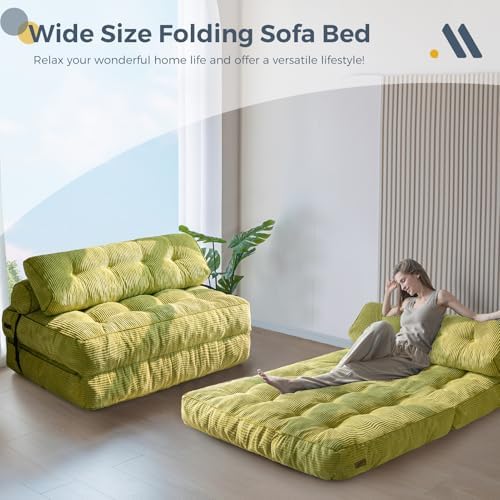 MAXYOYO Folding Sofa Bed, Convertible Sleeper Chair with Pillow Foldable Mattress with Back Support, Portable Fold Out Chair Bed Comfy Floor Sofa Lounge for Living Room Bedroom, Dark Grey, Single