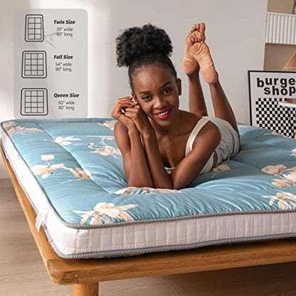 MAXYOYO Black Moon and Star Futon Mattress, Japanese Floor Mattress Quilted Bed Mattress Topper, Extra Thick Folding Sleeping Pad Breathable Floor Lounger Guest Bed for Camping Couch, Twin