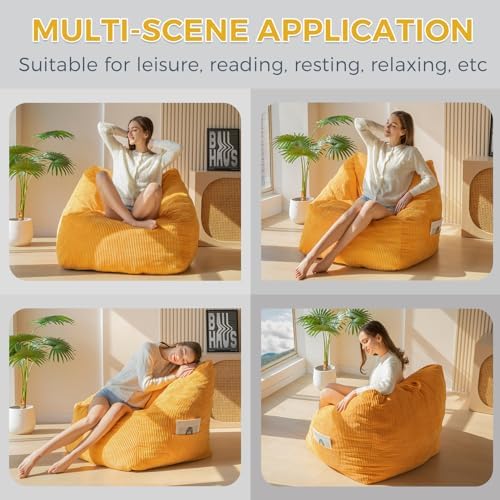 MAXYOYO Bean Bag Chair, Floor Sofa with Handle, Bean Bag Chairs for Adults and Kids, Teens Living Room Bean Bag, Accent Sofa Chair with Pocket for Gaming Reading Relaxing