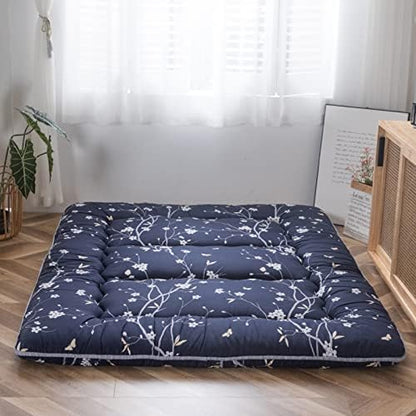 MAXYOYO Japanese Futon Mattress Floor Mattress Sleeping Pad Foldable Bed Roll Up Camping Cushion Floor Lounger Bed Couches and Sofas Couch Topper, Black Floral, Full Size