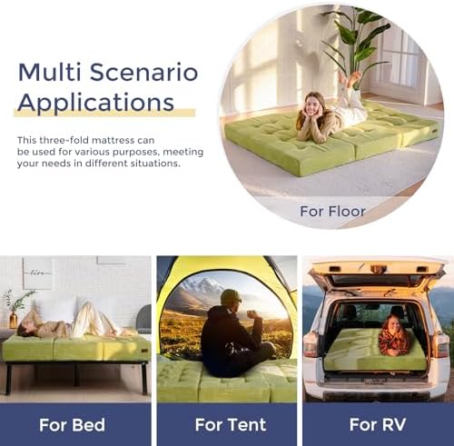 MAXYOYO Tri-Fold Mattress, 6 Inch Tufted Folding Mattress Full Foam Bed, Foldable Floor Couch Guest Bed Topper Portable Camping Sleeper with Corded Fabric, Dark Grey, 53"x75"