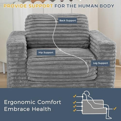 MAXYOYO Giant Bean Bag Chair for Adults, Upholstered Loveseat Floor Sofa with Pillows and Armrests, Large Bean Bag Sofa Plush Chair Bean Bag Couch for Bedroom Living Room, Grey