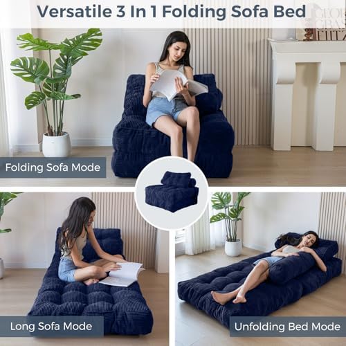 MAXYOYO Folding Sofa Bed, Convertible Sleeper Chair with Pillow Foldable Mattress with Back Support, Portable Fold Out Chair Bed Comfy Floor Sofa Lounge for Living Room Bedroom, Dark Grey, Single