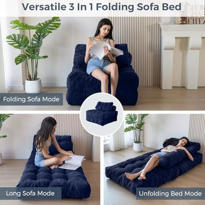 MAXYOYO Folding Sofa Bed, Convertible Sleeper Chair with Pillow Foldable Mattress with Back Support, Portable Fold Out Chair Bed Comfy Floor Sofa Lounge for Living Room Bedroom, Dark Grey, Single