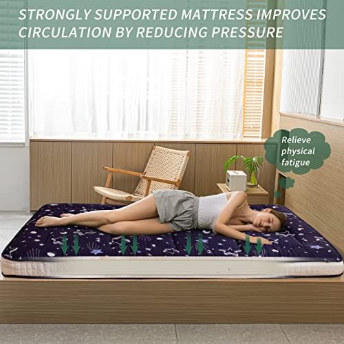 MAXYOYO Black Moon and Star Futon Mattress, Japanese Floor Mattress Quilted Bed Mattress Topper, Extra Thick Folding Sleeping Pad Breathable Floor Lounger Guest Bed for Camping Couch, Twin