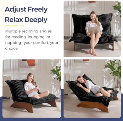 MAXYOYO Adjustable Living Room Chair, 3-Position Bean Bag Chair with Removable Cover, Upholstered Accent Chair with Frame, Soft Reclining Lounge for Bedroom, Apartment, Office, Beige