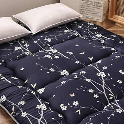 MAXYOYO Japanese Futon Mattress Floor Mattress Sleeping Pad Foldable Bed Roll Up Camping Cushion Floor Lounger Bed Couches and Sofas Couch Topper, Black Floral, Full Size