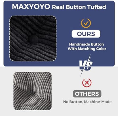 MAXYOYO Bean Bag Chair for Adults, Upholstered Floor Sofa with Armrests, Loveseat Boneless Couch with Tufted Cushion &amp; Backrest, Sofa in A Box, Large Bean Bag Couch for Bedroom Living Room, Black