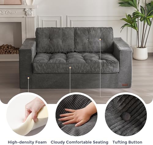 MAXYOYO Bean Bag Chair for Adults, Upholstered Floor Sofa with Armrests, Loveseat Boneless Couch with Tufted Cushion &amp; Backrest, Sofa in A Box, Large Bean Bag Couch for Bedroom Living Room, Dark Grey