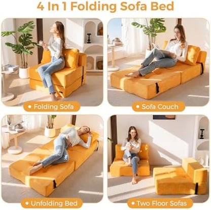 MAXYOYO Folding Sofa Bed, Convertible Sofa Bed with High-Density Support Foam, Portable 4 in 1 Fold Out Chair to Floor Lounger, Versatile Floor Couch for Living Room Bedroom, Dark Grey