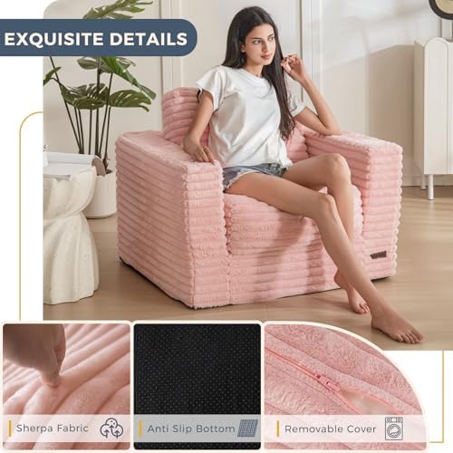 MAXYOYO Giant Bean Bag Chair for Adults, Upholstered Loveseat Floor Sofa with Pillows and Armrests, Large Bean Bag Sofa Plush Chair Bean Bag Couch for Bedroom Living Room, Grey