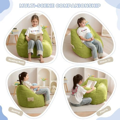 MAXYOYO Kids Bean Bag Chair, Bean Bag Couch with Handle, Comfy Toddler Chair for Boys and Girls, Accent Sofa Chair with Pocket for Gaming Reading Relaxing, Pink