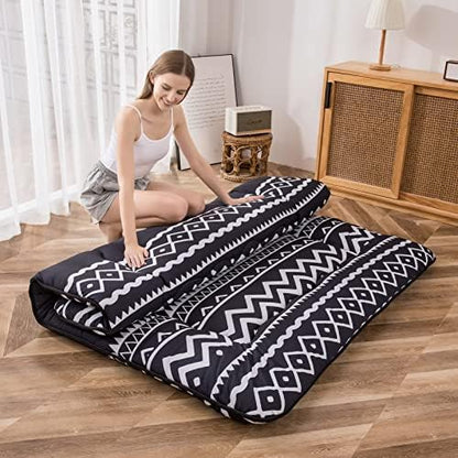 MAXYOYO Japanese Futon Mattress Floor Mattress Sleeping Pad Foldable Bed Roll Up Camping Cushion Floor Lounger Bed Couches and Sofas Couch Topper, Black Floral, Full Size