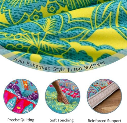 MAXYOYO Black Moon and Star Futon Mattress, Japanese Floor Mattress Quilted Bed Mattress Topper, Extra Thick Folding Sleeping Pad Breathable Floor Lounger Guest Bed for Camping Couch, Twin