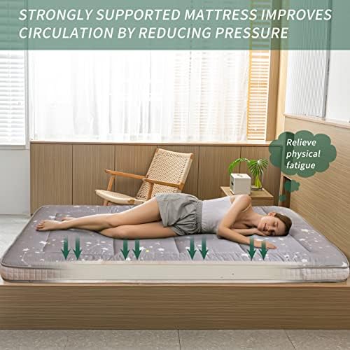 MAXYOYO Black Moon and Star Futon Mattress, Japanese Floor Mattress Quilted Bed Mattress Topper, Extra Thick Folding Sleeping Pad Breathable Floor Lounger Guest Bed for Camping Couch, Twin