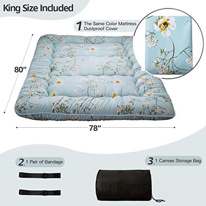 MAXYOYO Japanese Futon Mattress Floor Mattress Sleeping Pad Foldable Bed Roll Up Camping Cushion Floor Lounger Bed Couches and Sofas Couch Topper, Black Floral, Full Size