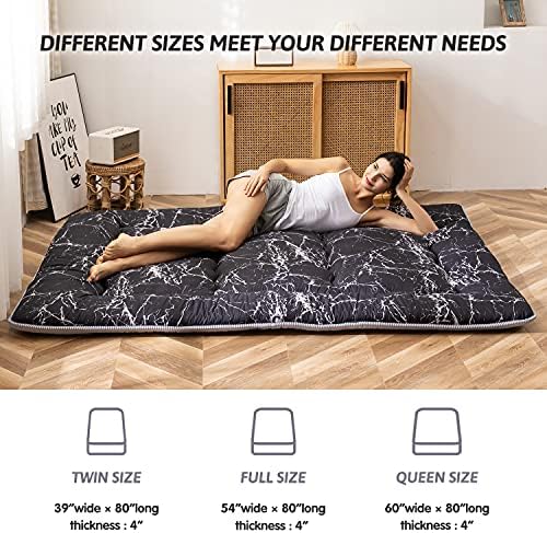MAXYOYO Japanese Futon Mattress Floor Mattress Sleeping Pad Foldable Bed Roll Up Camping Cushion Floor Lounger Bed Couches and Sofas Couch Topper, Black Floral, Full Size